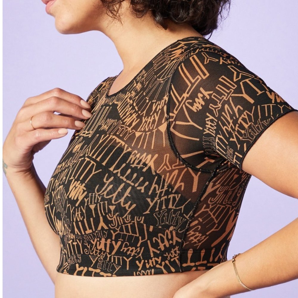 Lizzo Brand Yitty Iconic Black Yitty'd Mesh Me Smoothing Midi Top 1X NWT - Picture 2 of 3